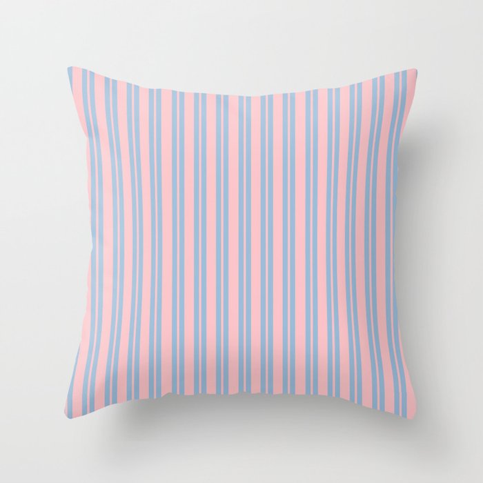 Baby Blue and Pastel Pink Classic Double Stripe Vertical Pattern Throw Pillow Gallery Image 6