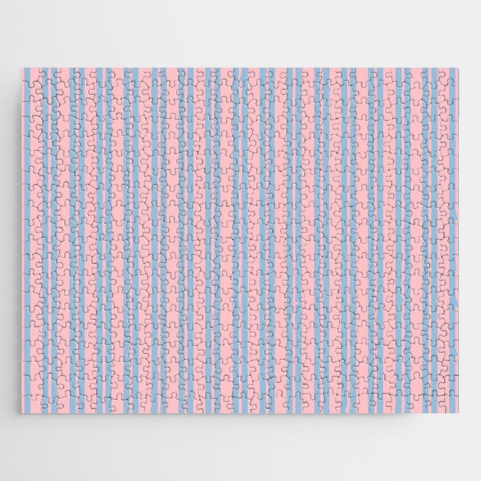 Baby Blue and Pastel Pink Classic Double Stripe Vertical Pattern Jigsaw Puzzle Gallery Image 1