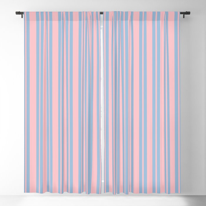 Baby Blue and Pastel Pink Classic Double Stripe Vertical Pattern Window Curtain Gallery Image 1