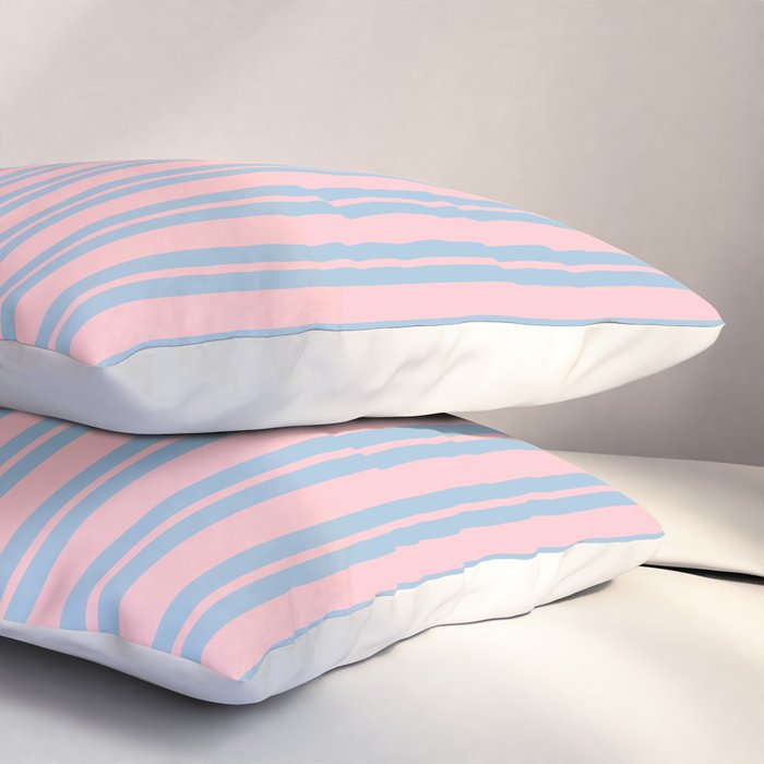 Baby Blue and Pastel Pink Classic Double Stripe Vertical Pattern Pillow Sham Gallery Image 3