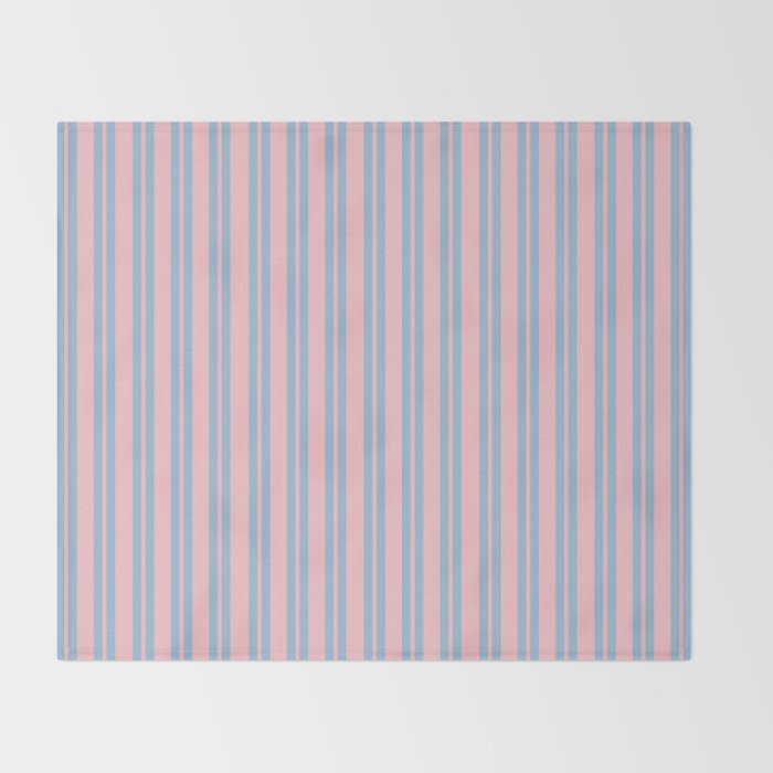 Baby Blue and Pastel Pink Classic Double Stripe Vertical Pattern Throw Blanket Gallery Image 2