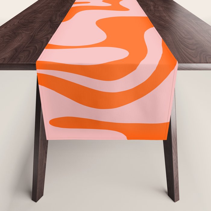Groovy Retro Liquid Swirl Abstract Orange and Pink Pattern 3 Table Runner Gallery Image 1