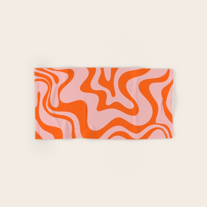 Groovy Retro Liquid Swirl Abstract Orange and Pink Pattern 3 Bath Towel Gallery Image 1