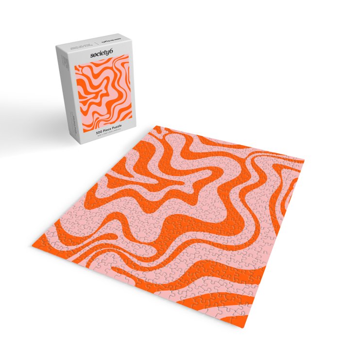 Groovy Retro Liquid Swirl Abstract Orange and Pink Pattern 3 Jigsaw Puzzle Gallery Image 2
