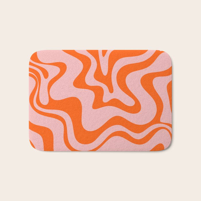 Groovy Retro Liquid Swirl Abstract Orange and Pink Pattern 3 Bath Mat Gallery Image 1