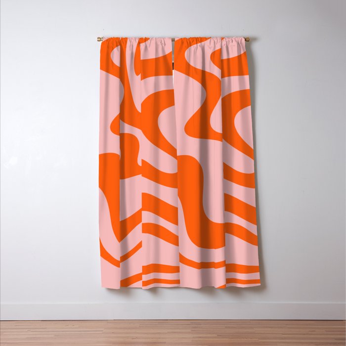 Groovy Retro Liquid Swirl Abstract Orange and Pink Pattern 3 Window Curtain Gallery Image 3