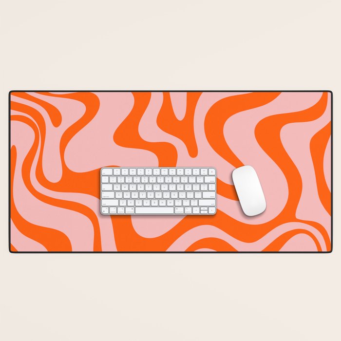 Groovy Retro Liquid Swirl Abstract Orange and Pink Pattern 3 Desk Mat Gallery Image 1