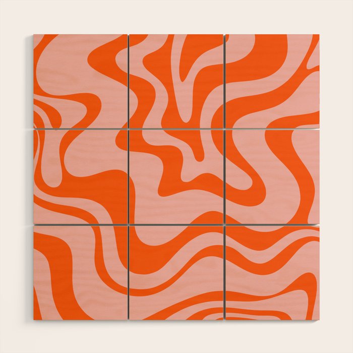 Groovy Retro Liquid Swirl Abstract Orange and Pink Pattern 3 Wood Wall Art Gallery Image 1