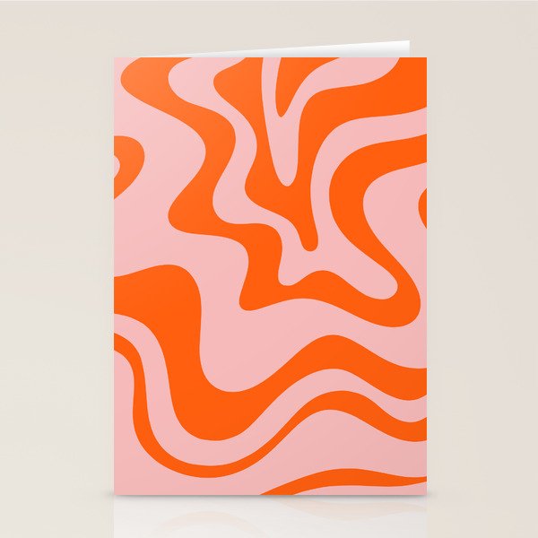 Groovy Retro Liquid Swirl Abstract Orange and Pink Pattern 3 Stationery Card Gallery Image 2