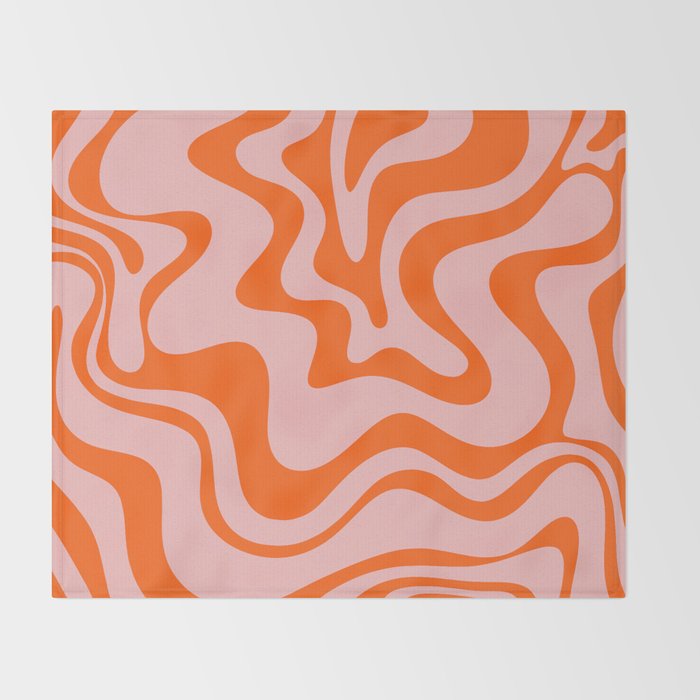 Groovy Retro Liquid Swirl Abstract Orange and Pink Pattern 3 Throw Blanket Gallery Image 2