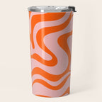 Groovy Retro Liquid Swirl Abstract Orange and Pink Pattern 3 Travel Mug Gallery Image 2