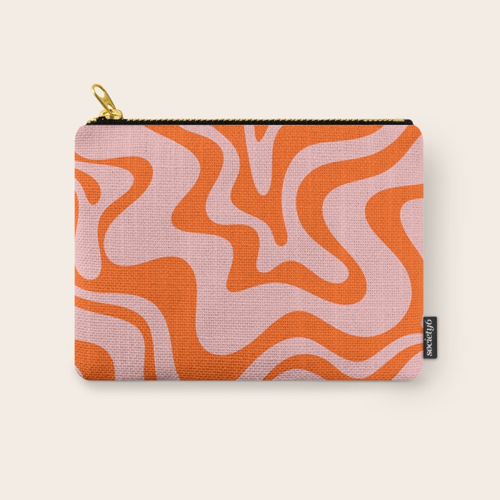 Groovy Retro Liquid Swirl Abstract Orange and Pink Pattern 3 Carry All Pouch Gallery Image 1