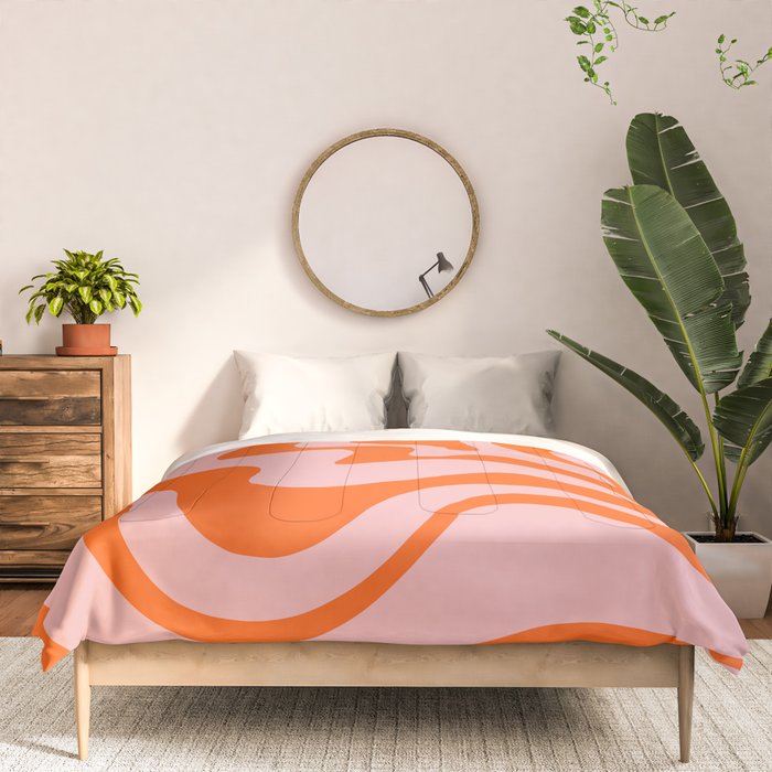 Groovy Retro Liquid Swirl Abstract Orange and Pink Pattern 3 Comforter Gallery Image 3