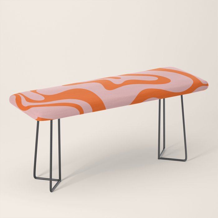 Groovy Retro Liquid Swirl Abstract Orange and Pink Pattern 3 Bench Gallery Image 1