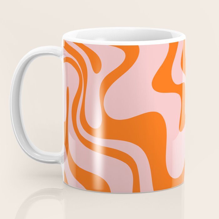 Groovy Retro Liquid Swirl Abstract Orange and Pink Pattern 3 Coffee Mug Gallery Image 3
