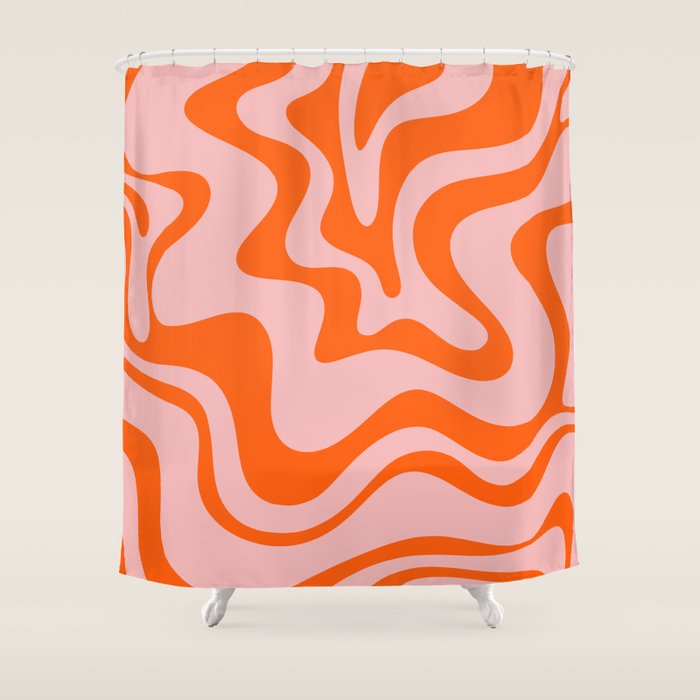 Groovy Retro Liquid Swirl Abstract Orange and Pink Pattern 3 Shower Curtain Gallery Image 1