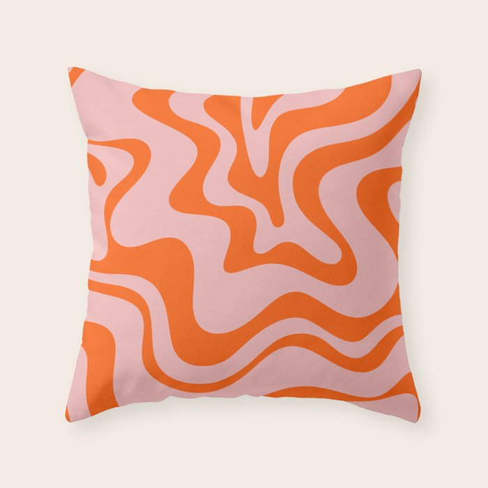 Groovy Retro Liquid Swirl Abstract Orange and Pink Pattern 3 Throw Pillow Gallery Image 6