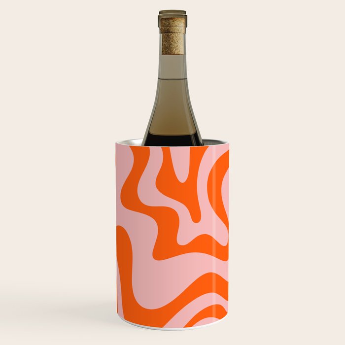 Groovy Retro Liquid Swirl Abstract Orange and Pink Pattern 3 Wine Chiller Gallery Image 1