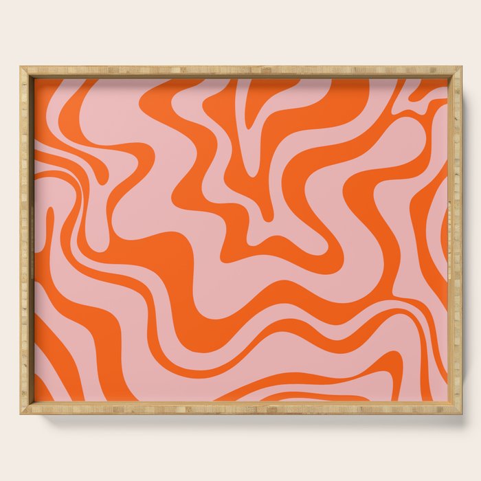 Groovy Retro Liquid Swirl Abstract Orange and Pink Pattern 3 Serving Tray Gallery Image 1