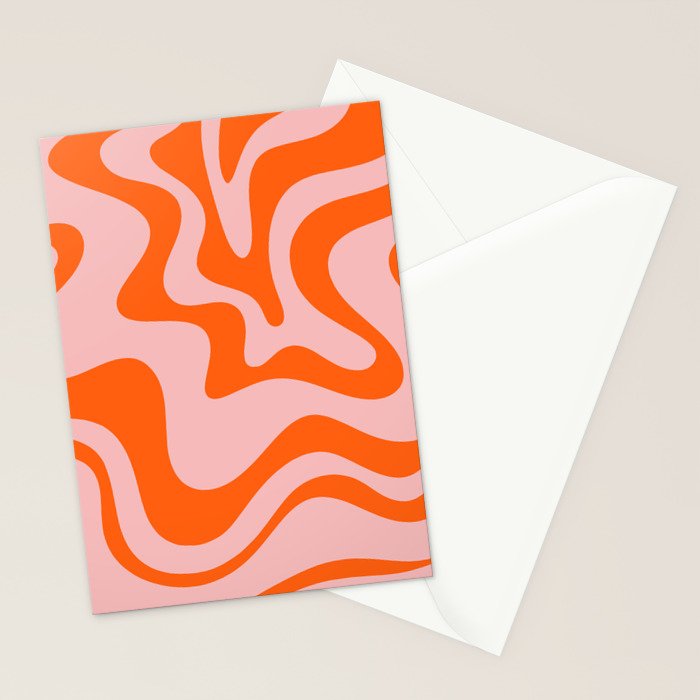 Groovy Retro Liquid Swirl Abstract Orange and Pink Pattern 3 Stationery Card Gallery Image 2