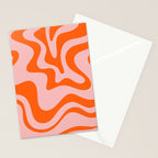 Groovy Retro Liquid Swirl Abstract Orange and Pink Pattern 3 Stationery Card Gallery Image 2
