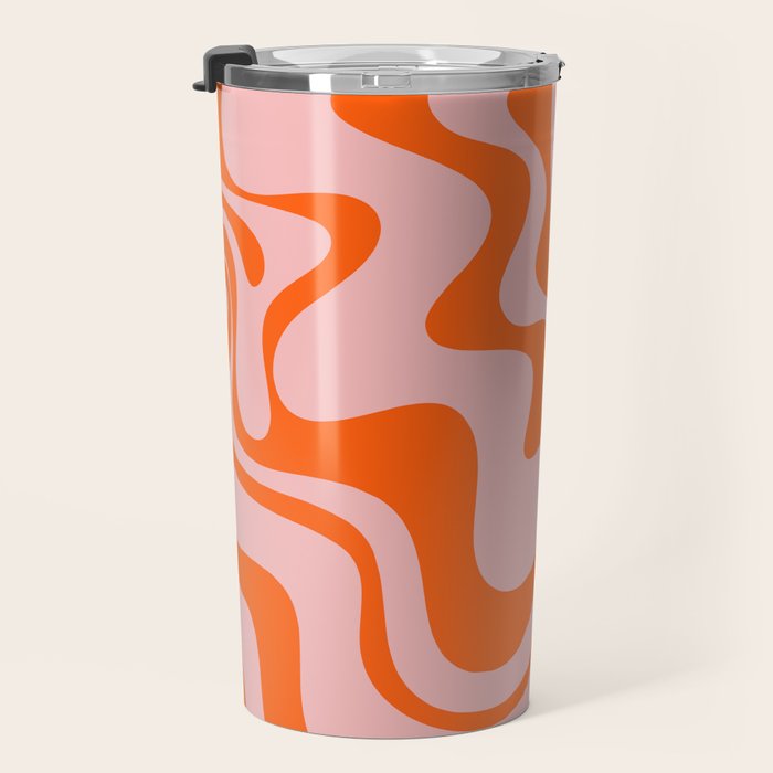 Groovy Retro Liquid Swirl Abstract Orange and Pink Pattern 3 Travel Mug Gallery Image 3