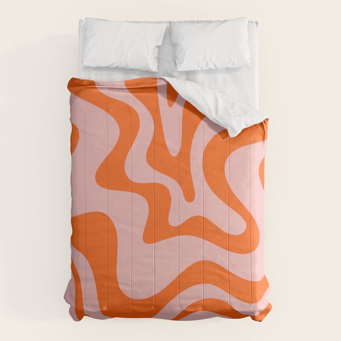 Groovy Retro Liquid Swirl Abstract Orange and Pink Pattern 3 Comforter Gallery Image 1