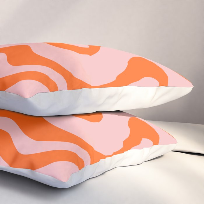 Groovy Retro Liquid Swirl Abstract Orange and Pink Pattern 3 Pillow Sham Gallery Image 3