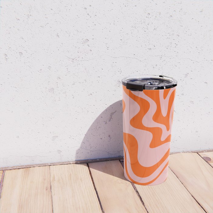 Groovy Retro Liquid Swirl Abstract Orange and Pink Pattern 3 Travel Mug Gallery Image 4