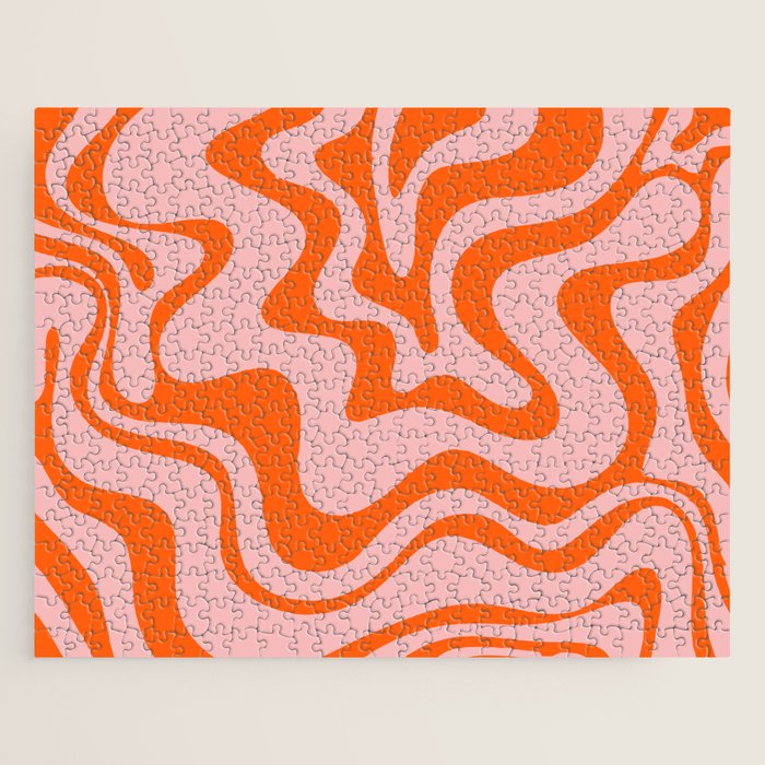 Groovy Retro Liquid Swirl Abstract Orange and Pink Pattern 3 Jigsaw Puzzle Gallery Image 1