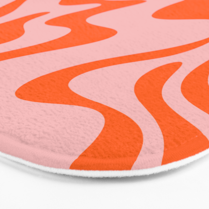 Groovy Retro Liquid Swirl Abstract Orange and Pink Pattern 3 Bath Mat Gallery Image 3