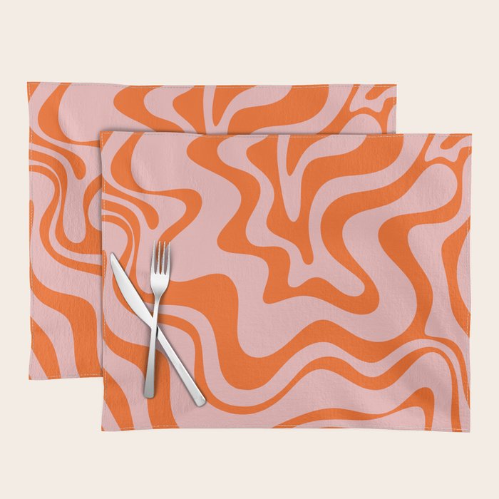 Groovy Retro Liquid Swirl Abstract Orange and Pink Pattern 3 Placemat Gallery Image 1
