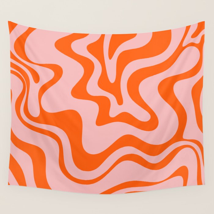 Groovy Retro Liquid Swirl Abstract Orange and Pink Pattern 3 Wall Tapestry Gallery Image 1