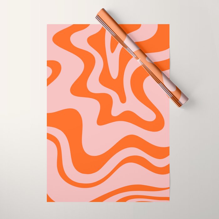 Groovy Retro Liquid Swirl Abstract Orange and Pink Pattern 3 Wrapping Paper Gallery Image 1