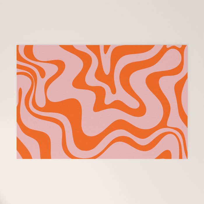 Groovy Retro Liquid Swirl Abstract Orange and Pink Pattern 3 Welcome Mat Gallery Image 1
