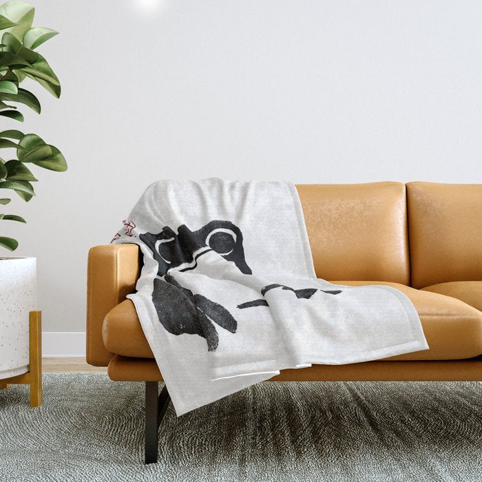 Cute Grumpy Frog Vintage Japanese Woodblock Print Throw Blanket Gallery Image 1