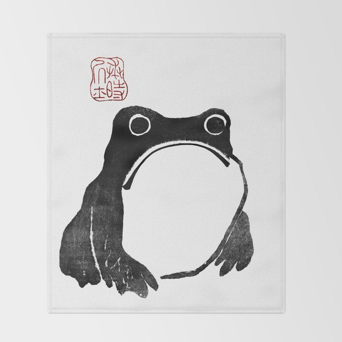 Cute Grumpy Frog Vintage Japanese Woodblock Print Throw Blanket Gallery Image 2