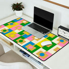 Retro Geometric Mid Century Modern Rektangel Pattern Yellow Blue Pink Green Desk Mat Gallery Image 2