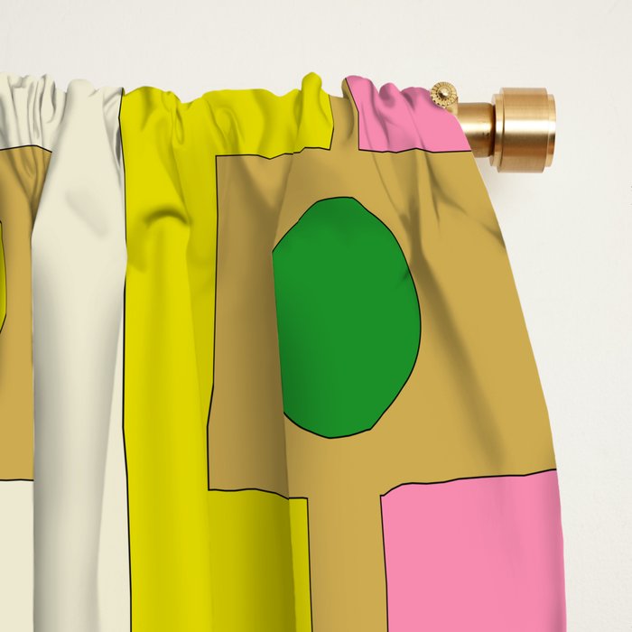 Retro Geometric Mid Century Modern Rektangel Pattern Yellow Blue Pink Green Window Curtain Gallery Image 2