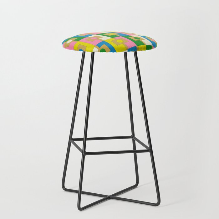 Retro Geometric Mid Century Modern Rektangel Pattern Yellow Blue Pink Green Stool Gallery Image 1