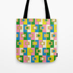 Retro Geometric Mid Century Modern Rektangel Pattern Yellow Blue Pink Green Tote Bag Gallery Image 1