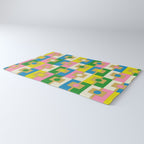 Retro Geometric Mid Century Modern Rektangel Pattern Yellow Blue Pink Green Rug Gallery Image 3
