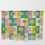 Retro Geometric Mid Century Modern Rektangel Pattern Yellow Blue Pink Green Wall Hanging Gallery Image 1