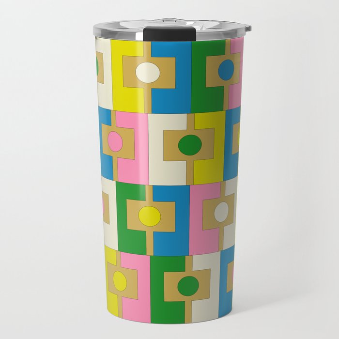 Retro Geometric Mid Century Modern Rektangel Pattern Yellow Blue Pink Green Travel Mug Gallery Image 1