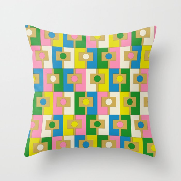 Retro Geometric Mid Century Modern Rektangel Pattern Yellow Blue Pink Green Throw Pillow Gallery Image 1