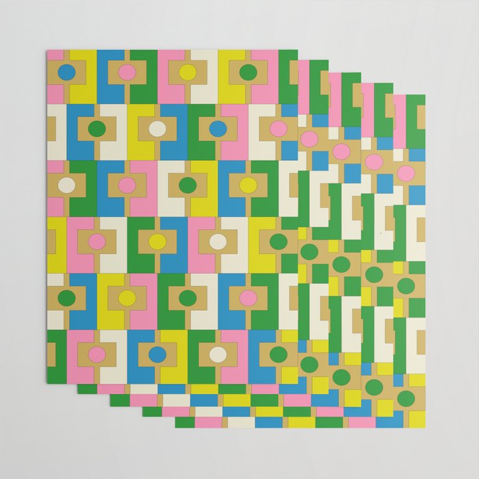 Retro Geometric Mid Century Modern Rektangel Pattern Yellow Blue Pink Green Wrapping Paper Gallery Image 3