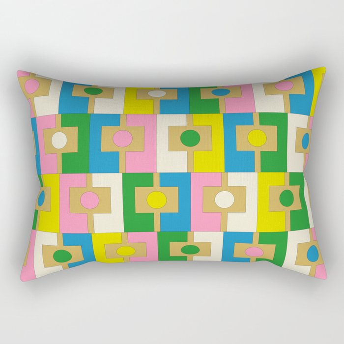 Retro Geometric Mid Century Modern Rektangel Pattern Yellow Blue Pink Green Rectangular Pillow Gallery Image 1
