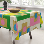 Retro Geometric Mid Century Modern Rektangel Pattern Yellow Blue Pink Green Tablecloth Gallery Image 3