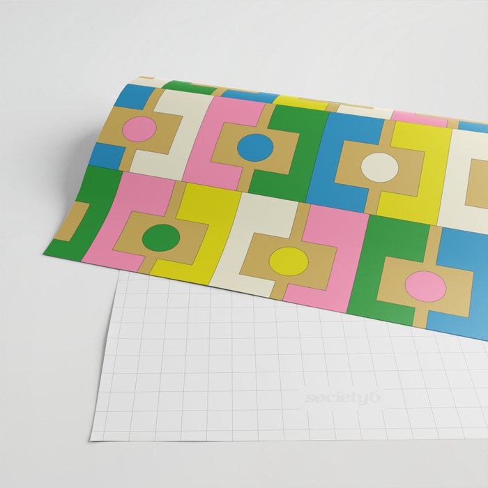 Retro Geometric Mid Century Modern Rektangel Pattern Yellow Blue Pink Green Wrapping Paper Gallery Image 2