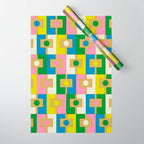 Retro Geometric Mid Century Modern Rektangel Pattern Yellow Blue Pink Green Wrapping Paper Gallery Image 1